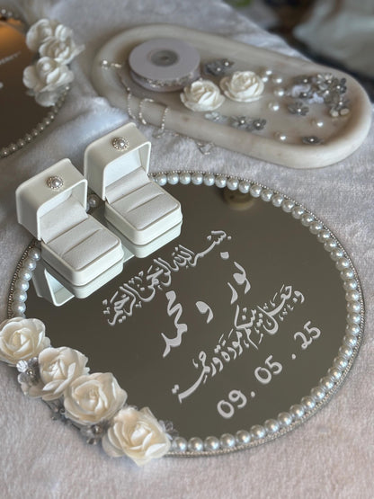 White and Silver Floral Engagement Tray