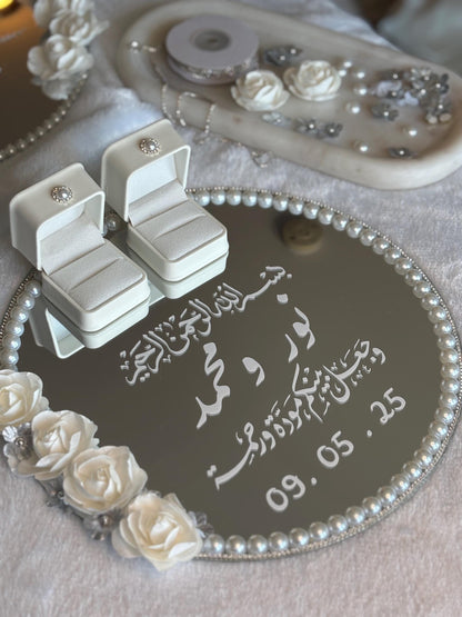 White and Silver Floral Engagement Tray