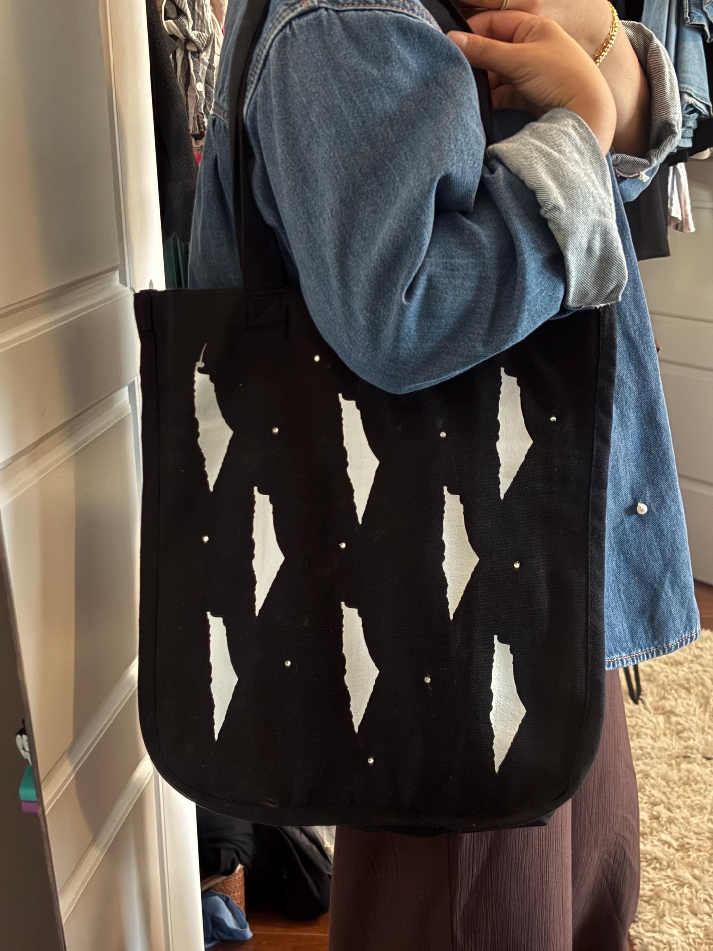 Palestinian bedazzled tote bag